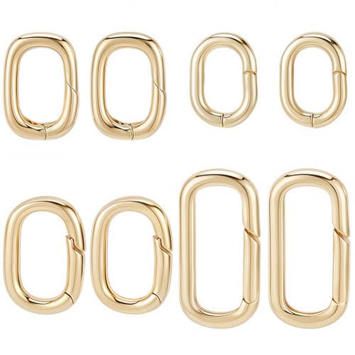 SUNNYCLUE 1 Box 8Pcs Real 18k Gold Plated Spring Oval Rings Connector Carabiner Metal Spring Key Ring Trigger Keyring Buckle Clip Snap for DIY Keychain Lanyard Bag Purse Craft Jewelry Making Supplies - color: 1 Box 4 Styles 8pcs Real 18k Gold Plated Rings