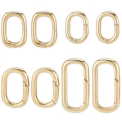 SUNNYCLUE 1 Box 8Pcs Real 18k Gold Plated Spring Oval Rings Connector Carabiner Metal Spring Key Ring Trigger Keyring Buckle Clip Snap for DIY Keychain Lanyard Bag Purse Craft Jewelry Making Supplies - color: 1 Box 4 Styles 8pcs Real 18k Gold Plated Rings
