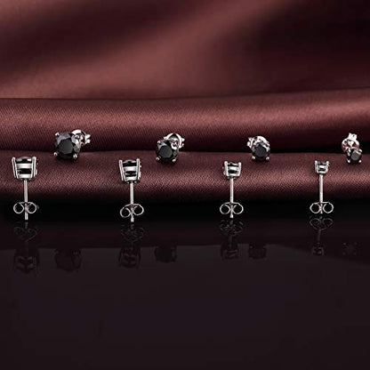 Jiamiaoi 18K White Gold Plated Stud Earrings 925 Sterling Silver Round and Square Cut Princess Cut 5A+ Cubic Zirconia Stud Earrings 4mm to 8mm Fashion Jewelry for Men Women - color: D-Round Cut Black, size: 4mm