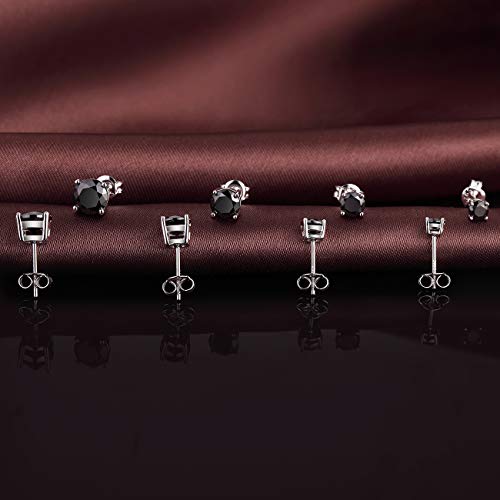 Jiamiaoi 18K White Gold Plated Stud Earrings 925 Sterling Silver Round and Square Cut Princess Cut 5A+ Cubic Zirconia Stud Earrings 4mm to 8mm Fashion Jewelry for Men Women - color: D-Round Cut Black, size: 7mm