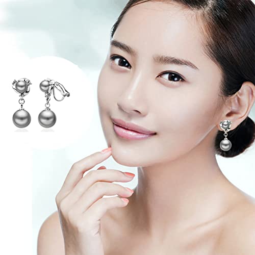 Clip On Earring For Women Pearl Non Pierced Clip Earrings - color: silver gray