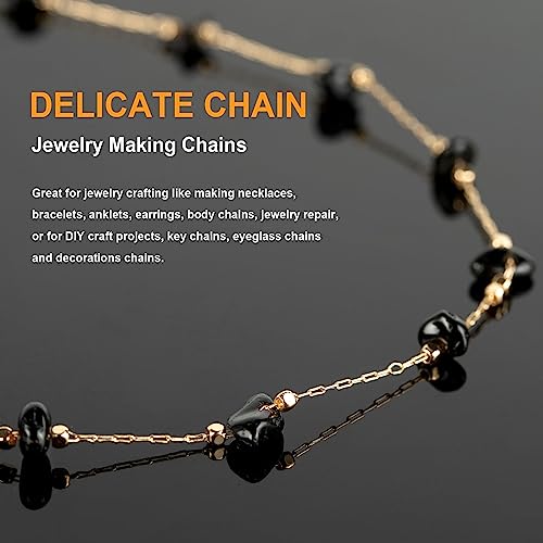 KYUNHOO Black Natural Stone Jewelry Chains Bulk Gold Plated Craft Chain | 16.4 Feet Irregular Stones Chains for Jewelry Making Brass Gold Chain for Necklace Bracelet DIY - color: Natural Stone-Black