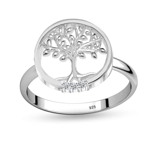 LeCalla 925 Sterling Silver Open Circle, Horseshoe & Tree of Love Designs Finger Ring | Minimalist Wedding Ring Jewelry | Lucky Charm Designs Rings with Cubic Zirconia | Women's Silver Rings - style: Silver CZ Tree of Love