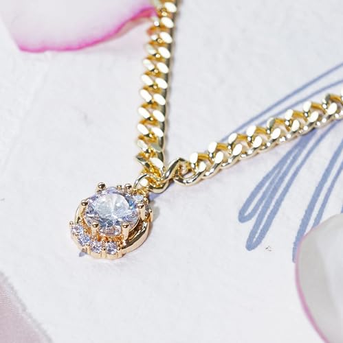 14K Gold Chunky Chain Women Necklace 6*6mm Large Sparkling Cubic Zirconia CZ Pendant, with 16-18'' Adjustable Thick Cable Link, Gift for Christmas, Baptism, Wedding, Birthday, Anniversary ( Box Included)