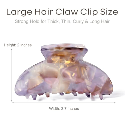 Aileam Acetate Hair Claw Clips for Women,White Pink hair clip French Design Strong Hold Non-Slip claw clips for Thick Hair, 2 Pack - color: Crystal Clear White & Iridescent Pink