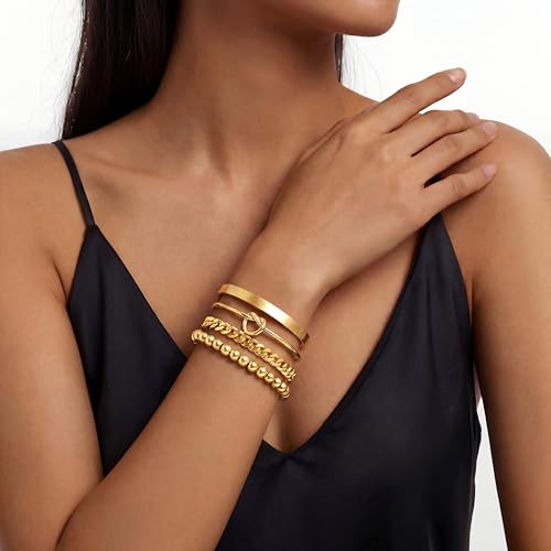 925 Sterling Silver Bracelets for Women Stack, Trendy Tennis Bangle Cuff Jewelry Set 14K Gold Plated, Adjustable Bracelet Set for Wrist Essentials, Women Fashion Watch Band Acecessories - style: Braccelet_4pcs_02