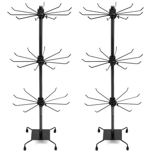 QWORK 3-Tier Rotating Metal Jewelry Display Stand – 2 Sets Adjustable Tabletop Holder for Necklace, Earring & Key Ring - size: 2 Pack