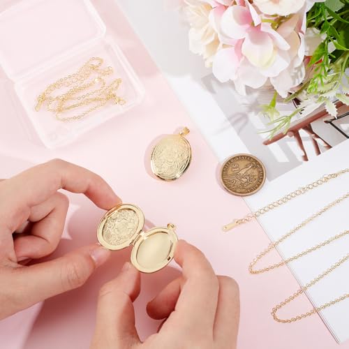 UNICRAFTALE 2Pcs Real 18K Gold Plated Floating Locket Pendants Photo Frame Charms Metal Oval Pendants Golden Charm Memory Photo Pendant for DIY Memorial Necklace Jewelry Craft