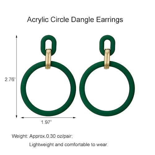 RUOFFETA Acrylic Rectangle Earrings, Fashion Acrylic Square/Oval/Hoop Statement Drop Earrings for Women - color: Dark Green Hoop