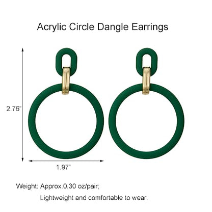RUOFFETA Acrylic Rectangle Earrings, Fashion Acrylic Square/Oval/Hoop Statement Drop Earrings for Women - color: Dark Green Hoop