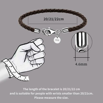 Leather Bracelet for Men Women 4MM Braided 925 silver Clasp 20/21/22cm with Jewelry Gift Box Handcrafted - color: Brown, size: 8.6''