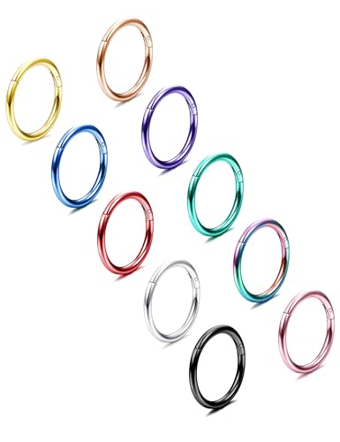 Besteel 10PCS Septum Nose Rings Hoops for Women Men - 16G 18G 316L Surgical Stainless Steel Hinged Clicker Lip Helix Rook Tragus Daith Conch Piercing Jewelry Cartilage Sleeper Earrings Set 8/10/12MM - style: 10 PCS - 16G 10MM