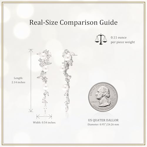 Sonateomber Gold Silver Pearl Rhinestone Dangle Earrings for Women, Elegant CZ Leaf Butterfly Bridal Earings Prom Wedding Fashion Jewelry Gift - color: Silver