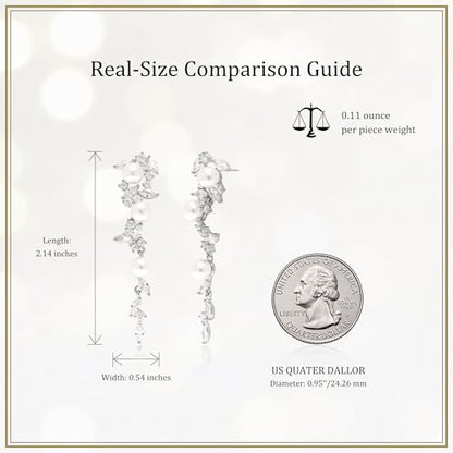 Sonateomber Gold Silver Pearl Rhinestone Dangle Earrings for Women, Elegant CZ Leaf Butterfly Bridal Earings Prom Wedding Fashion Jewelry Gift - color: Silver