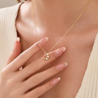 925 Sterling Silver Dainty Crescent Moon Necklace for Women | 14K Gold Plated White Cubic Zirconia Moon and Star Pendant Choker Necklace to Daughter Mother Trendy Wedding Jewelry Gifts - color: Gold D
