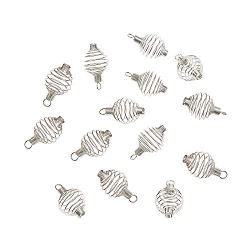 LiQunSweet 100 Pcs 304 Stainless Steel Spiral Bead Cages Lamp Shaped Charms Crystal Holder Pendants for Necklace Jewelry Making and Crafting - 34x19mm - color: Stainless Steel Spiral Cage