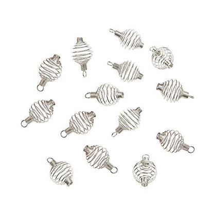 LiQunSweet 100 Pcs 304 Stainless Steel Spiral Bead Cages Lamp Shaped Charms Crystal Holder Pendants for Necklace Jewelry Making and Crafting - 34x19mm - color: Stainless Steel Spiral Cage