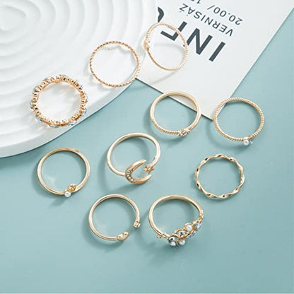 GIGB PBDK 14K Gold Vintage Knuckle Rings Set for Women,Boho Dainty Stackable Rings Midi Hollow Finger Rings Sparkle Knuckle Rings Moon Heart Wing Fashion Ring Pack Jewelry Gifts