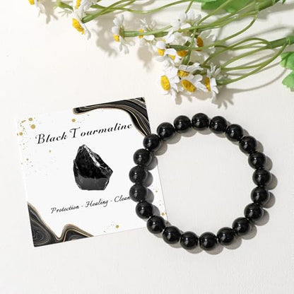 Raicegs 4 6 8MM Beaded Bracelets Healing Crystal Bracelet for Women Men Natural Stone Handmade Stretch Bracelet Reiki Spiritual Jewelry - color: Black Tourmaline, size: 10mm