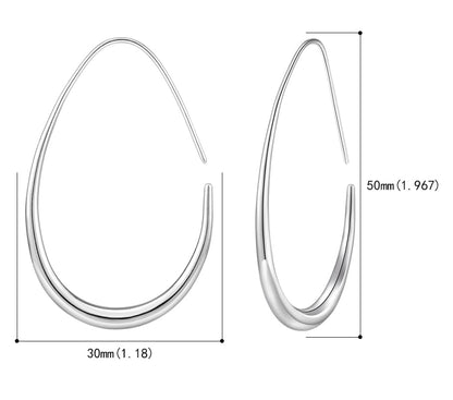 Lightweight Teardrop Hoop Earrings for Women - 14k Gold/White Gold Plated Large Oval Pull Through Hoop Earrings High Polished Statement Jewelry Gift for Women - color: Sliver 50*30
