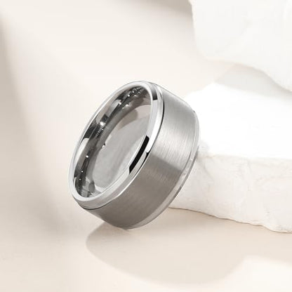 King Will Classic Tungsten Wedding Band for Men, 6/7/8/9/10mm Widths, Polished Finish Step Edge Matte Rings Comfort Fit - color: A-silver 10mm