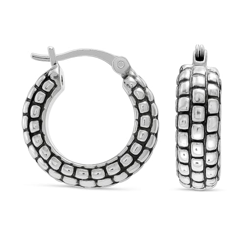 LeCalla 925 Sterling Silver Hoop Earrings for Women | Bali-Style Italian Antique Click-Top Hoop Earrings | Lightweight Vintage Hoop Earring Jewelry Gifts for Women - color: Antique Hoops-04