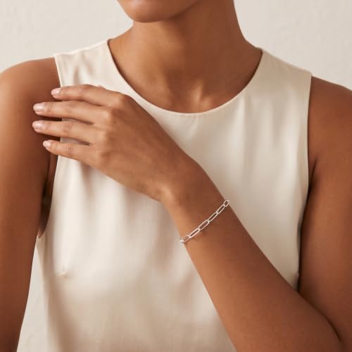 925 Sterling Silver Bracelet for Women，5MM Paperclip Chain Bracelet Sterling Silver Chain Bracelets Dainty Smooth Jewelry Gifts for Girlfriend Mother Wife 6/6.5/7/7.5/8 Inch - color: Silver