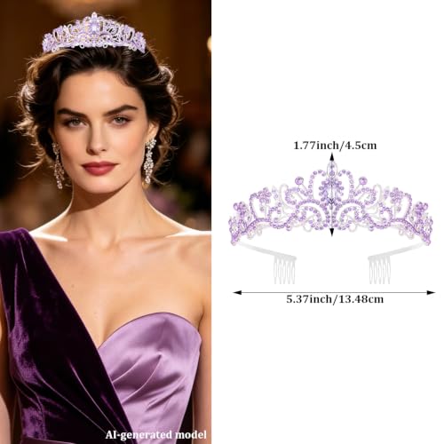 purple crystal tiara, rhinestone crown for women,bridal tiara, pageant crown - color: Purple