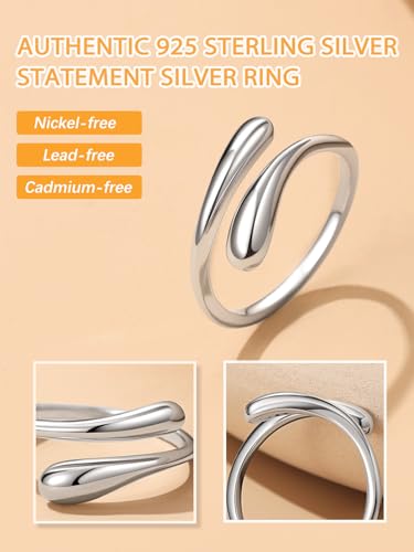 Bestyle Silver Birthstone Ring for Women, Dainty Sterling Silver Teardrop Ring Open Adjustable Band Ring, Love Statement TOI et Moi Ring Promise Ring for Her - color: 00. Silver Teardrop