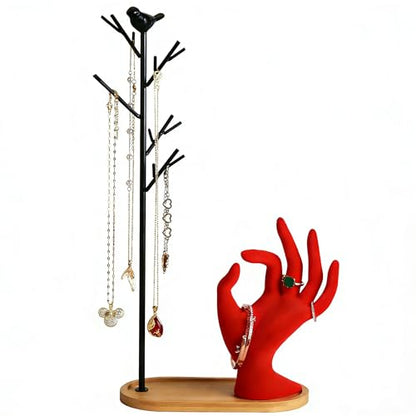 Branch Jewelry Rack Organizer for Ring Earrings Necklace Bracelet,Suitable for Living Rooms, Bathrooms,Offices,etc. - Red Velvet Hand - color: C Black