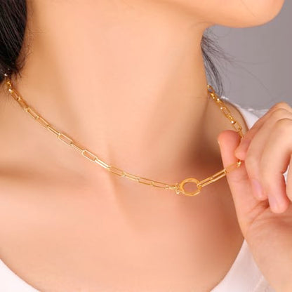 Mint & Lily Paperclip Chain Necklace for Women, Layering | 18K Gold Plated Adjustable Layering Chain Necklace, Hinge Clasp Charmn, Tarnish-Resistant, Waterproof, Jewelry Gift for Her - color: Gold