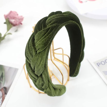 DRESHOW Velvet Braided Headband Women Hair Hoop Elastic Hair Bands Fashion Headbands for Women - color: 1 Pc Velvet Hair Hoop: Army Green