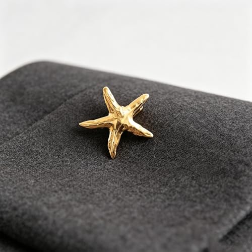 Textured Starfish Brooch Pin Minimalist Metal Lapel Pin Decorative Accessory for Jackets, Scarves & Dresses (Gold)
