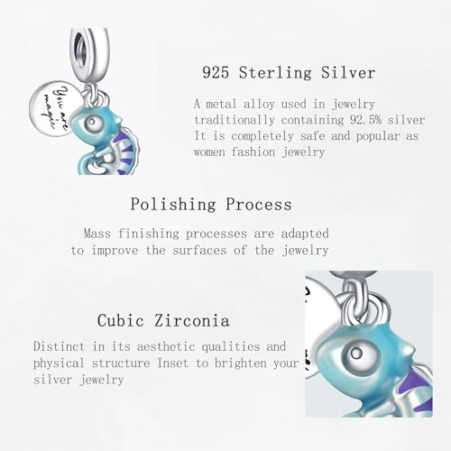 Charms Beads 925 Sterling Silver Animal Heart Flower Friend Dangle Pendant with 5A Cubic fits for Charms Bracelets for Woman Valentine's Day Mother's Day Christmas Graduation Birthday Gift - style: D04-Blue Murano Glass Elephant Sea Turtle Color-changing