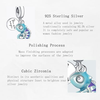 Charms Beads 925 Sterling Silver Animal Heart Flower Friend Dangle Pendant with 5A Cubic fits for Charms Bracelets for Woman Valentine's Day Mother's Day Christmas Graduation Birthday Gift - style: D04-Blue Murano Glass Elephant Sea Turtle Color-changing