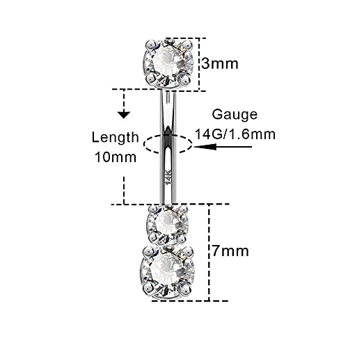 OUFER 14K Solid Gold Belly Navel Button Ring Clear 5A Cubic Zirconia Design Belly Rings Piercing Jewelry - color: white gold