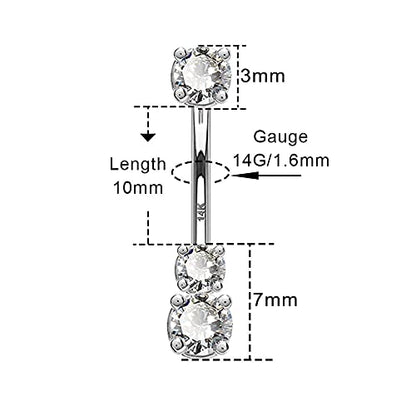OUFER 14K Solid Gold Belly Navel Button Ring Clear 5A Cubic Zirconia Design Belly Rings Piercing Jewelry - color: white gold