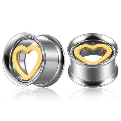 ARTFAN Ear Gauges Tunnels - 2PCS Stainless Steel Plugs for Stretched Ears, Cute Heart Ear Plugs Gauges for Women Men, Hypoallergenic Body Piercing Jewelry - size: 5/8inch (16mm)