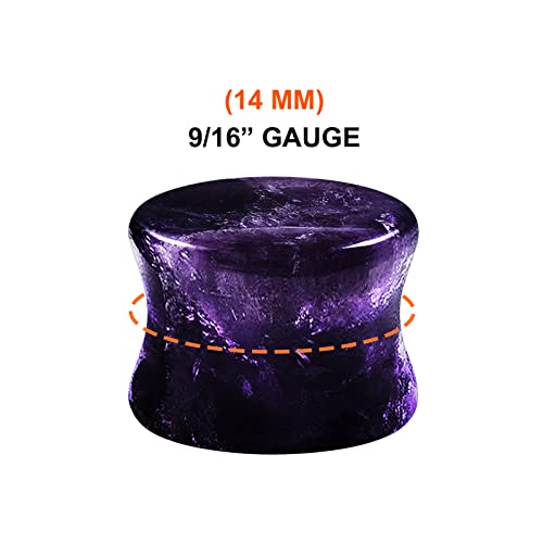 2PCS Organic Stone Amethyst 9/16'' (14mm) Double Flared Saddle Stretcher Earring Gauge Ear Lobe Plug Piercing Jewelry 7958