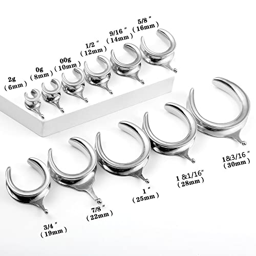 (6mm 2g DIY Ear Saddle Tunnel Plugs Piercing Stretchers Black Gold Silver Hypoallergenic 316 Stainless Steel Ear Gauges Dangle Accessories Expander Fashion Body Jewelry 2PCS - color: Silver, size: 19mm