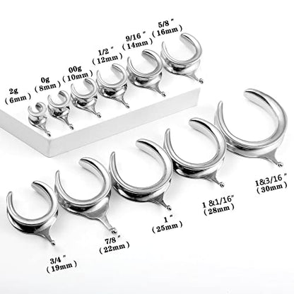 (6mm 2g DIY Ear Saddle Tunnel Plugs Piercing Stretchers Black Gold Silver Hypoallergenic 316 Stainless Steel Ear Gauges Dangle Accessories Expander Fashion Body Jewelry 2PCS - color: Silver, size: 25mm