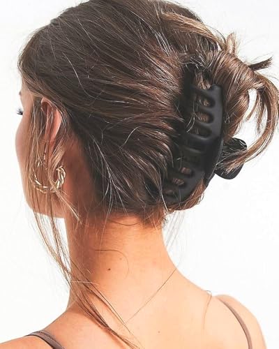 Medium Hair Claw Clips for Thin and Medium Thick Hair, Strong Hold Hair Clips for Fine Hair, Non-slip Cute Claw Clips for Women and Girls, Extra Lightweight Matte Jaw clips (Black) - color: Black