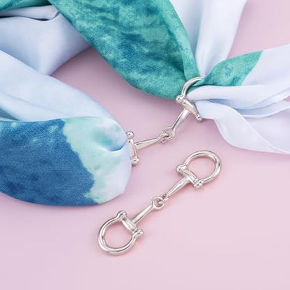 Joez Wonderful Scarf Ring Clip, Wide Band Chunky Chain Silk Scarf Buckle, Shawl Clips Scarf Clasp Holder Scarves Pin - color: (Horsebit) Silver