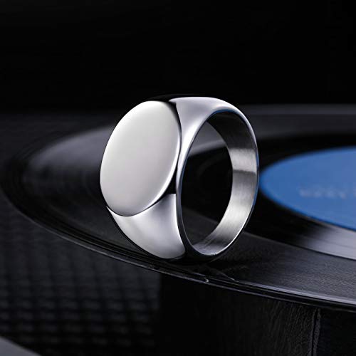 MeMeDIY Personalized Engraved Initial Monogram Oval Signet Ring for Men Women Customize Stainless Steel Letter Rings Valentine's Day Gift Jewelry, Bundle with Ring Size Adjusters - color: A1: Silver - Blank