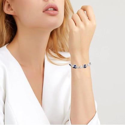 EVER FAITH Gorgeous Cubic Zirconia Pearl Wedding Link Bracelet for Bride | Marquise Teardrop Crystal Bridal Prom Jewelry, for Women Bridesmaids - style: Cluster_Blue