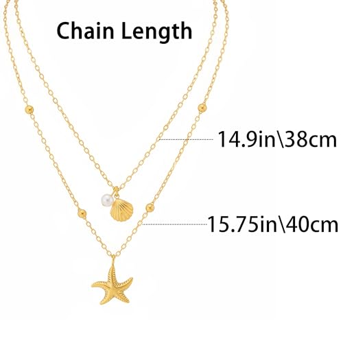 Gold-plating Necklaces for Women, Pearl Seashell Flower Pendant Necklace, Boho Lariat Long Necklace Set, Trendy Summer Beach Jewelry - color: Gold 3