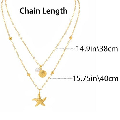 Gold-plating Necklaces for Women, Pearl Seashell Flower Pendant Necklace, Boho Lariat Long Necklace Set, Trendy Summer Beach Jewelry - color: Gold 3