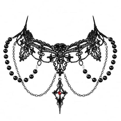 Gothic Lace Choker Necklace for Women Black Vintage Halloween Necklace | Gothic Lace Choker Necklace for Women,Vintage Red Black Crystal Pendant Necklaces Punk Style Vampire Necklace Hollowed