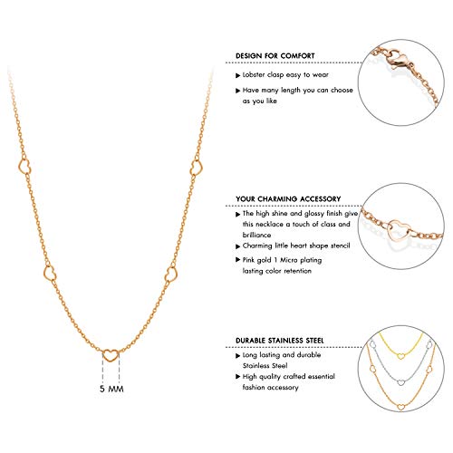 555Jewelry Womens Stainless Steel Mini Multi Heart Love Dainty Chain Necklace - color: Pink Rose Gold