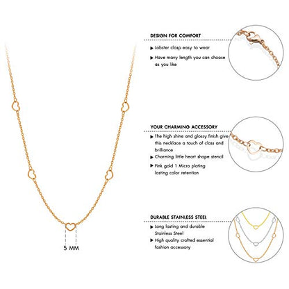 555Jewelry Womens Stainless Steel Mini Multi Heart Love Dainty Chain Necklace - color: Pink Rose Gold